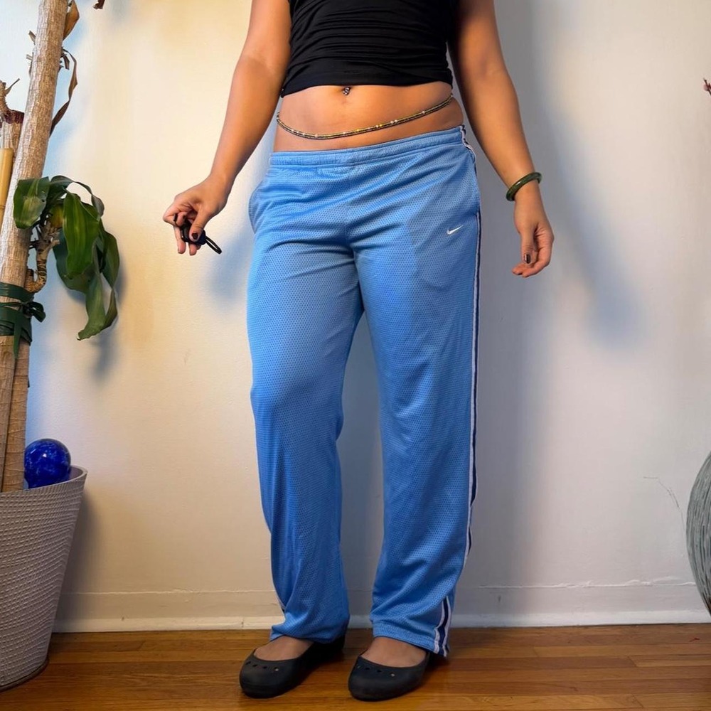 Nike Vintage Y2K Reversible Track Pants Navy Baby Blue Wide Leg Medium Large - Picture 7 of 8
